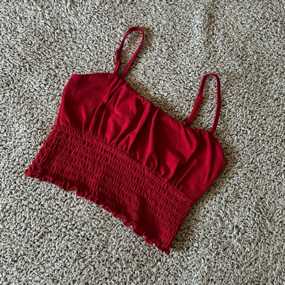 Red Smocked Crop Top